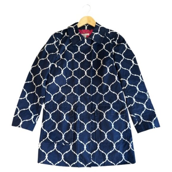 Charter Club Jackets & Blazers - Charter Club Trench Coat Navy Blue & White Geometric Pattern Women's Size Small